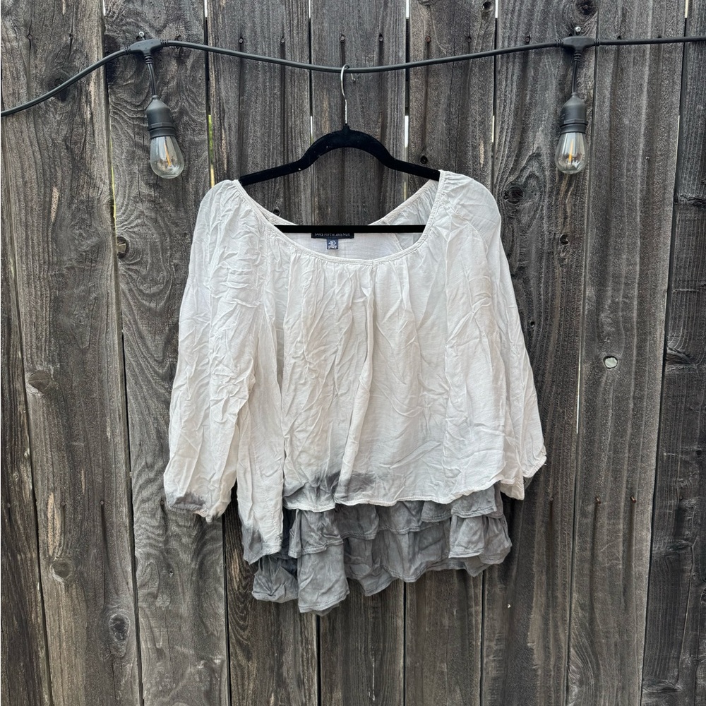 Saks Fifth Avenue Grey and White Layered Silk Scoop Neck Blouse size XL